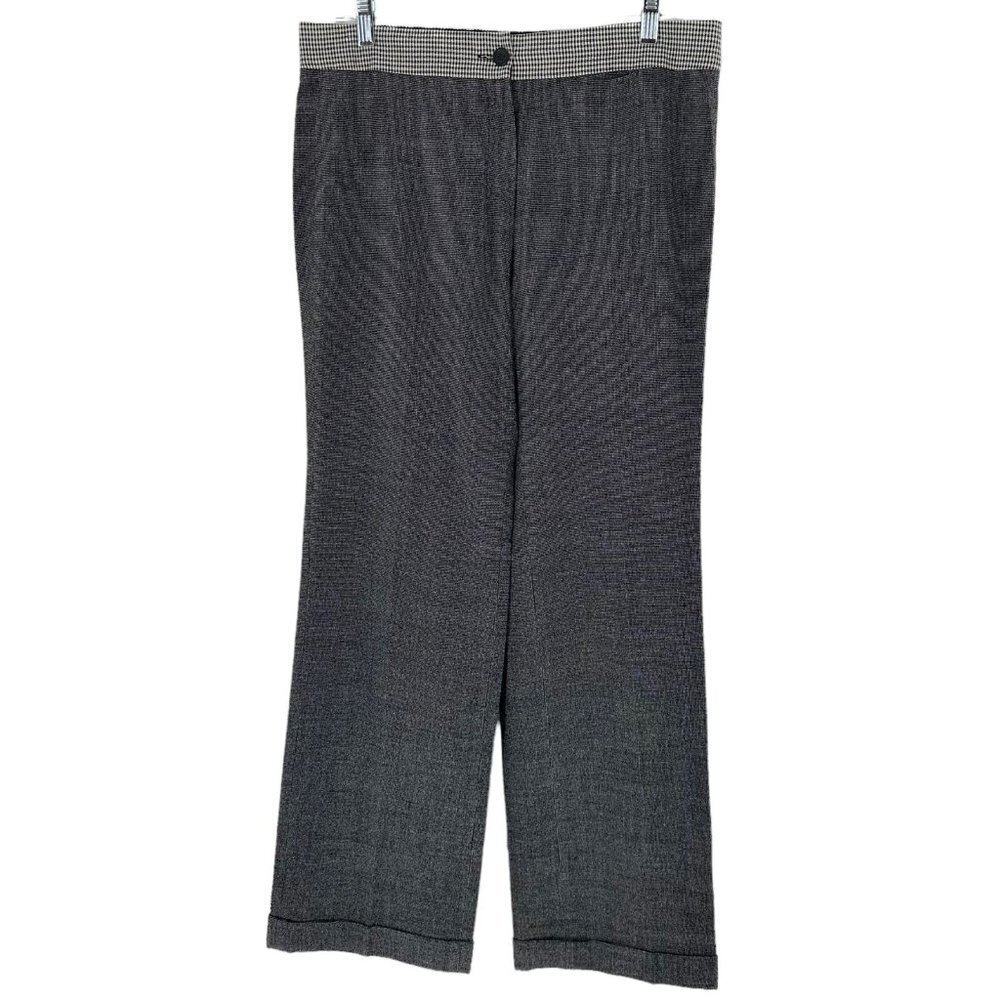 Les Copains Black & White Micro Check Wool Blend Wide Leg Trousers Size 46 Pants